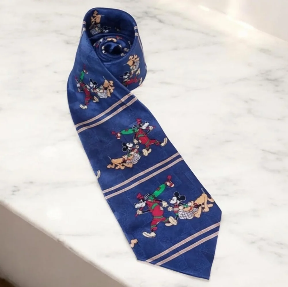 Mickey & Co Men's Tie Christmas Blue 100% Silk Holiday Mouse Disney